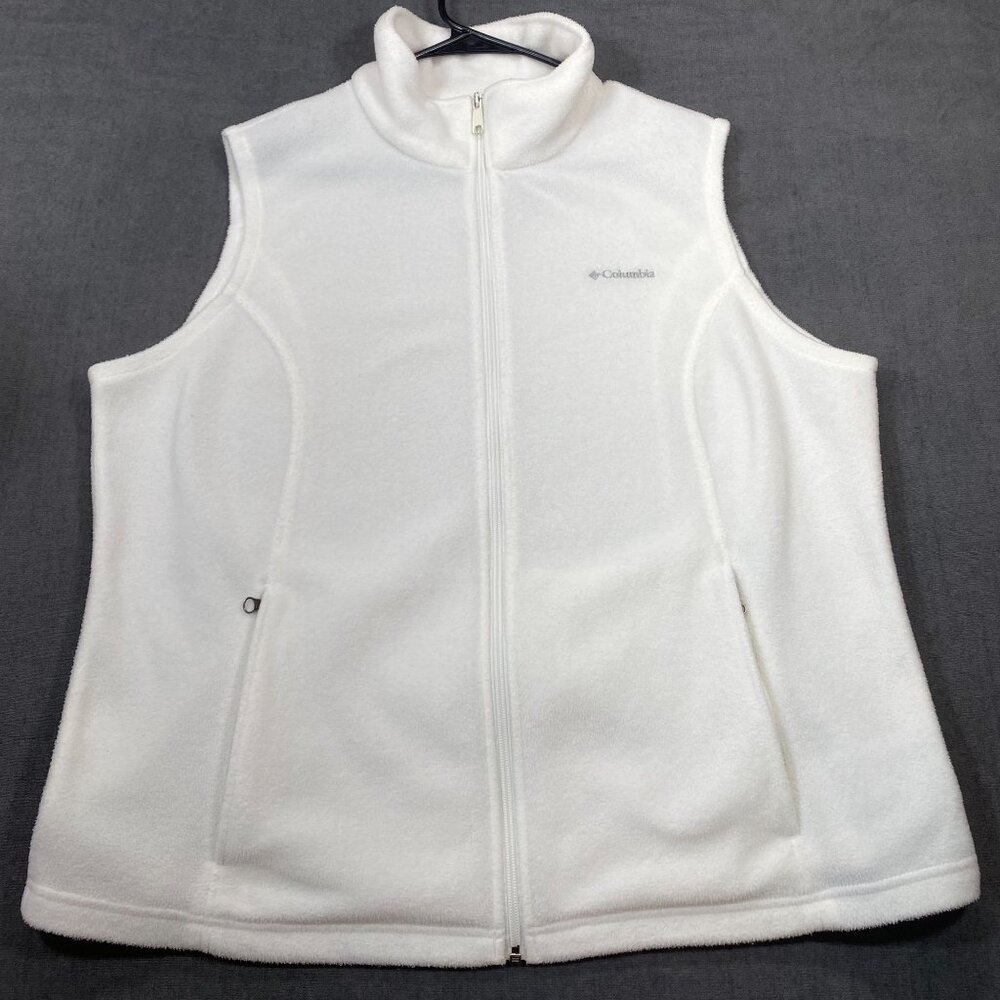 Columbia Womens White Fleece Full-Zip Vest 1X Lightweight Sleeveless Outerwear